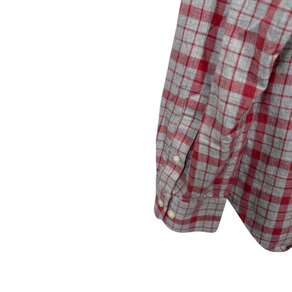 Nautica Button Down Shirt Mens Medium Red Gray Plaid Classic Fit Embroidered - Picture 5 of 9